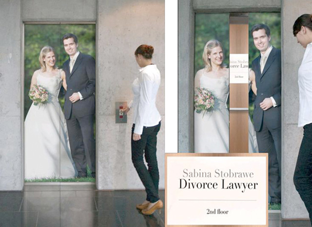 Ý tưởng quảng cáo thang máy ấn tượng dịch vụ luật sư ly hôn
