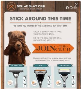 Email sau mua của Dollar Shave Club