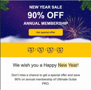 Ultimate Guitar gửi Email cho khách hàng về chương trình khuyến mại